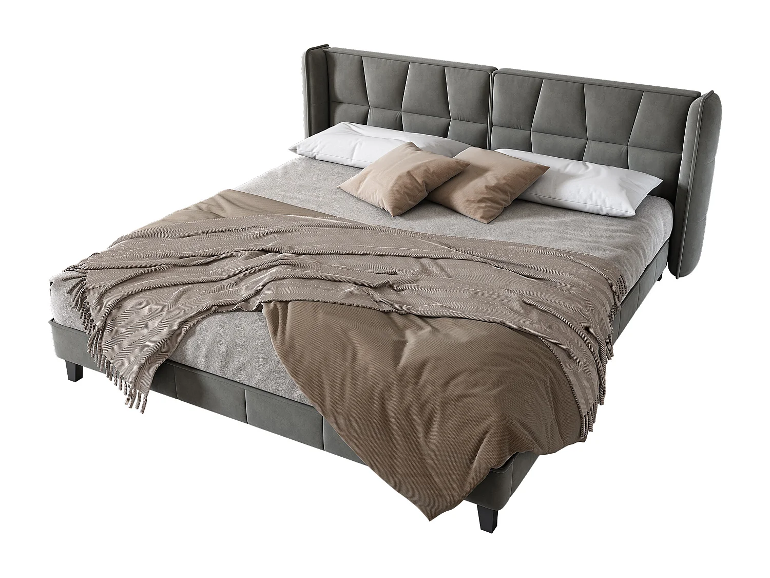 Letto matrimoniale rivestito in velluto - 180x200cm - con rete a doghe - Grigio