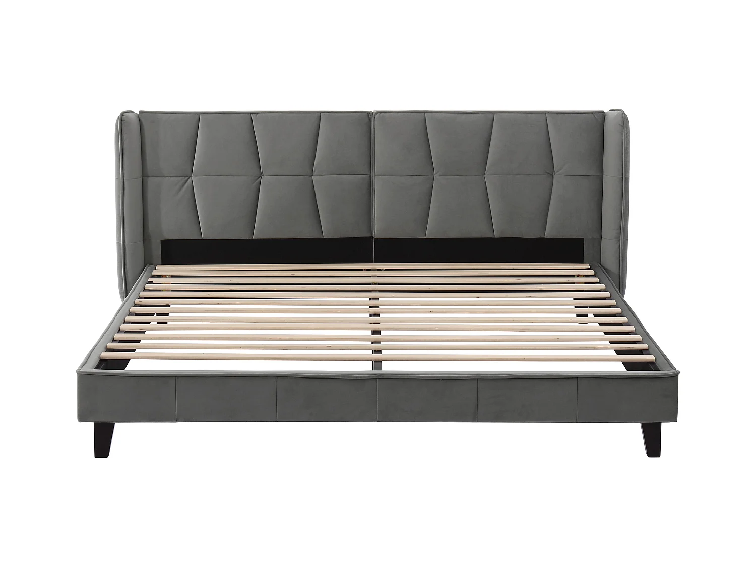 Doppelbett mit Samtbezug – 180 x 200 cm – mit Lattenrost – Grau