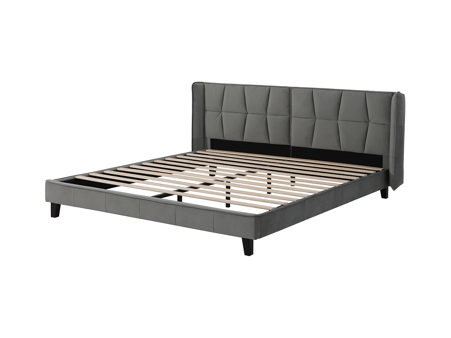 Doppelbett mit Samtbezug – 180 x 200 cm – mit Lattenrost – Grau