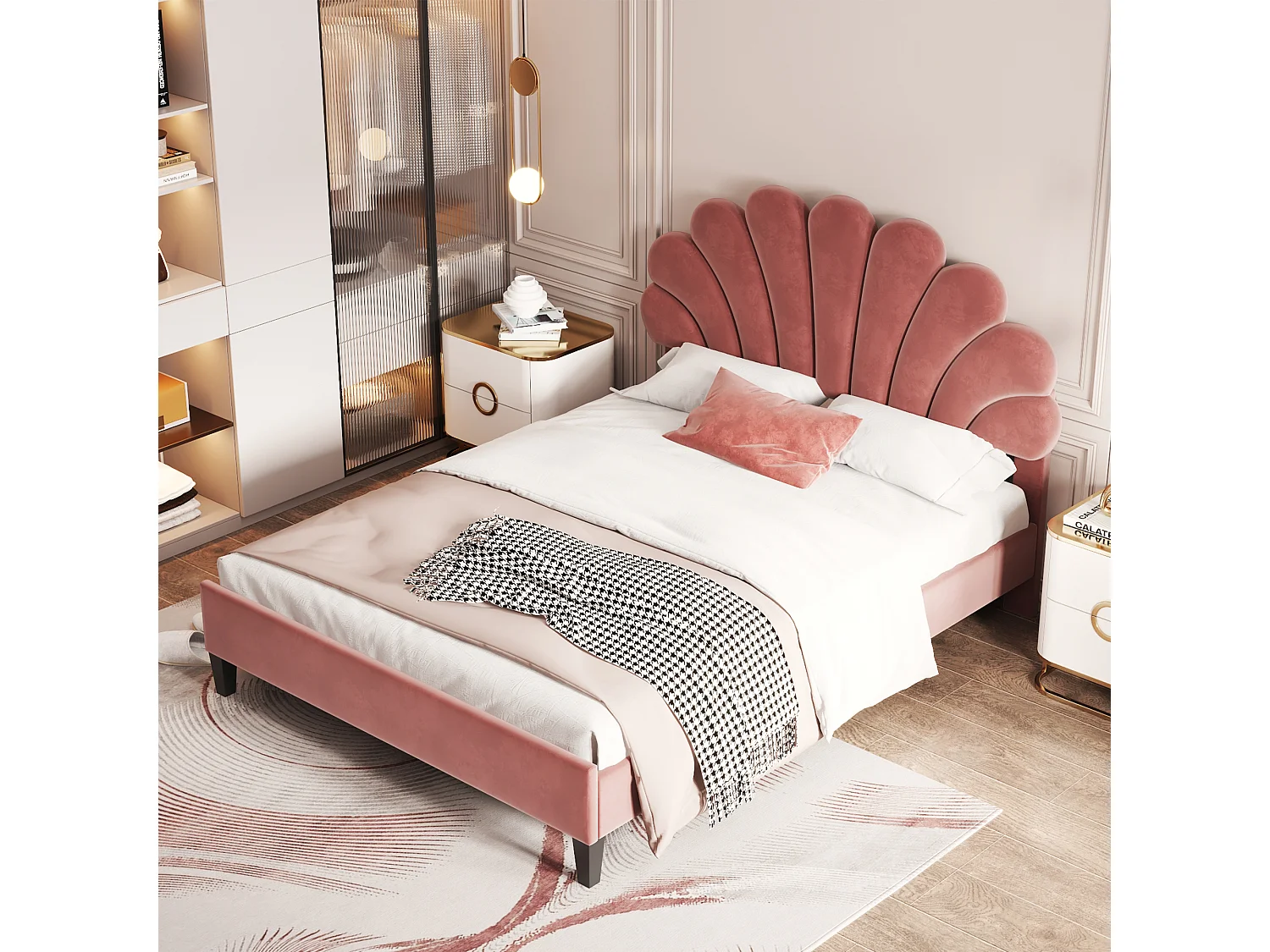 Letto Imbottito In Velluto Orsacchiotto | 140x200 Cm | Con Cassetti E Testiera Regolabile | Piattaforma Legno