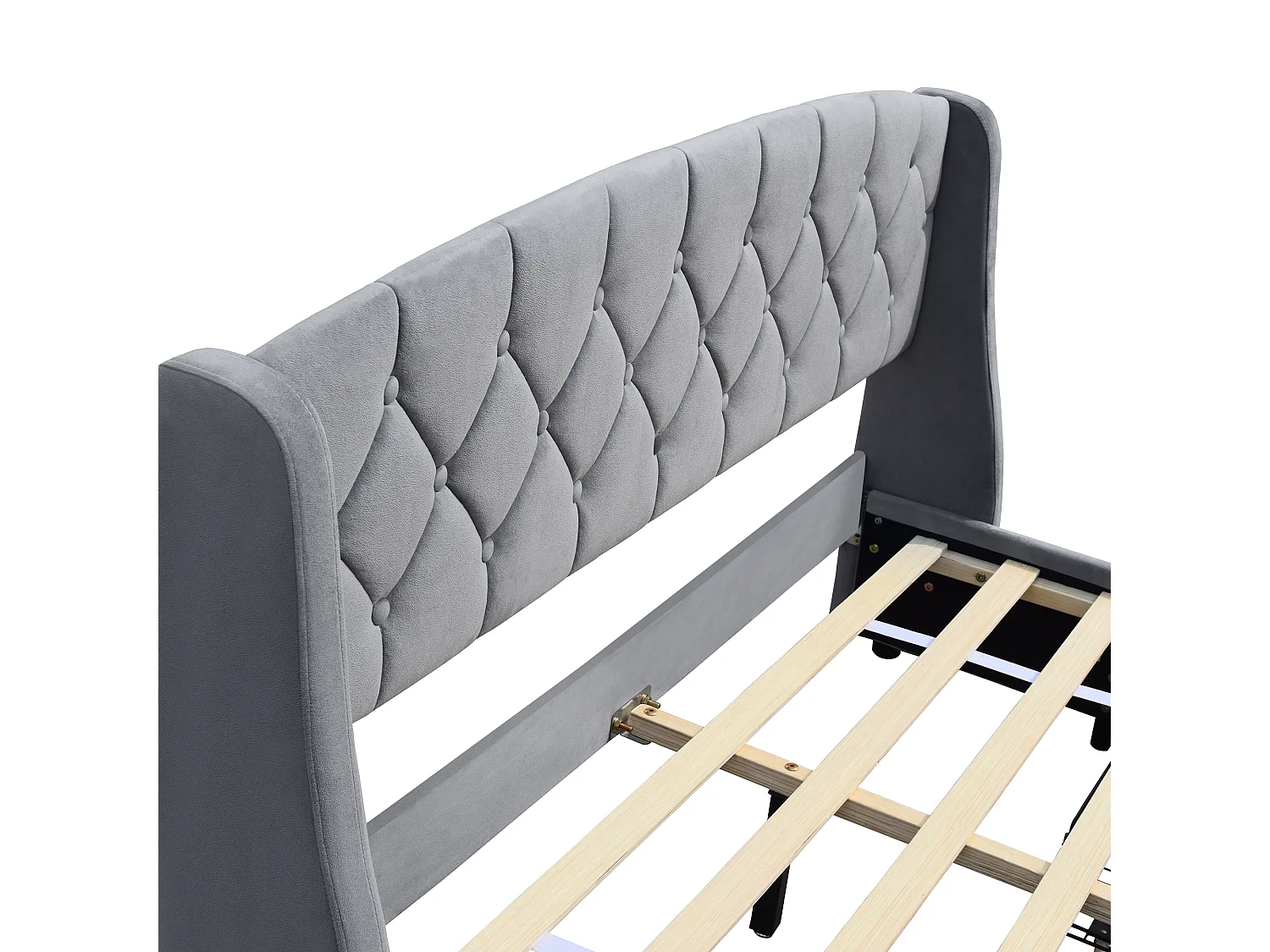 Lit rembourré 180x200cm en velours - avec 4 tiroirs - Gris