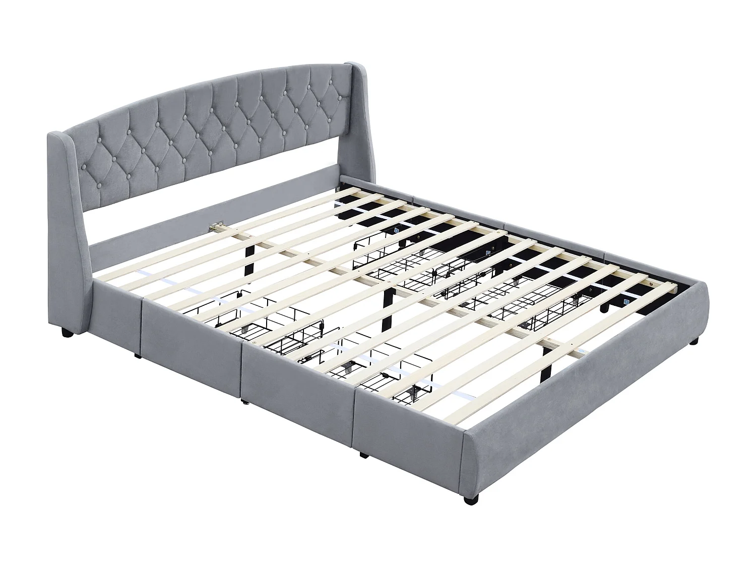 Lit rembourré 180x200cm en velours - avec 4 tiroirs - Gris