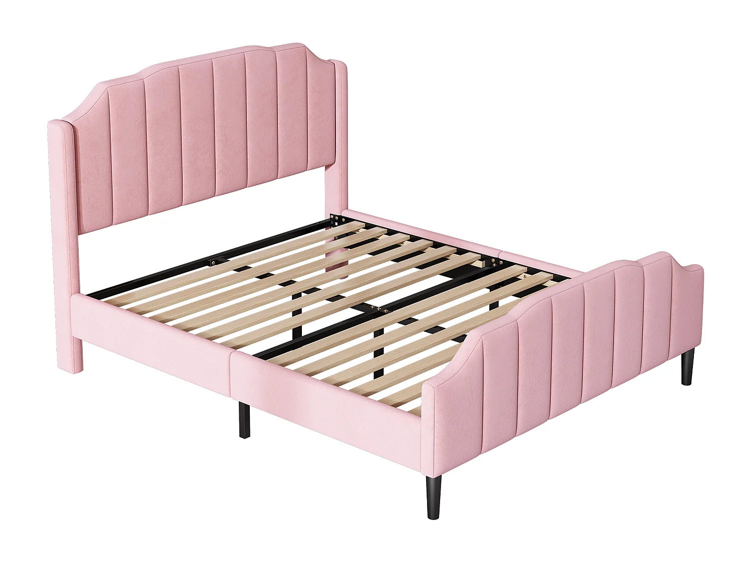 Tweepersoonsbed bekleed met fluweel 140x200cm met lattenbodem - roze