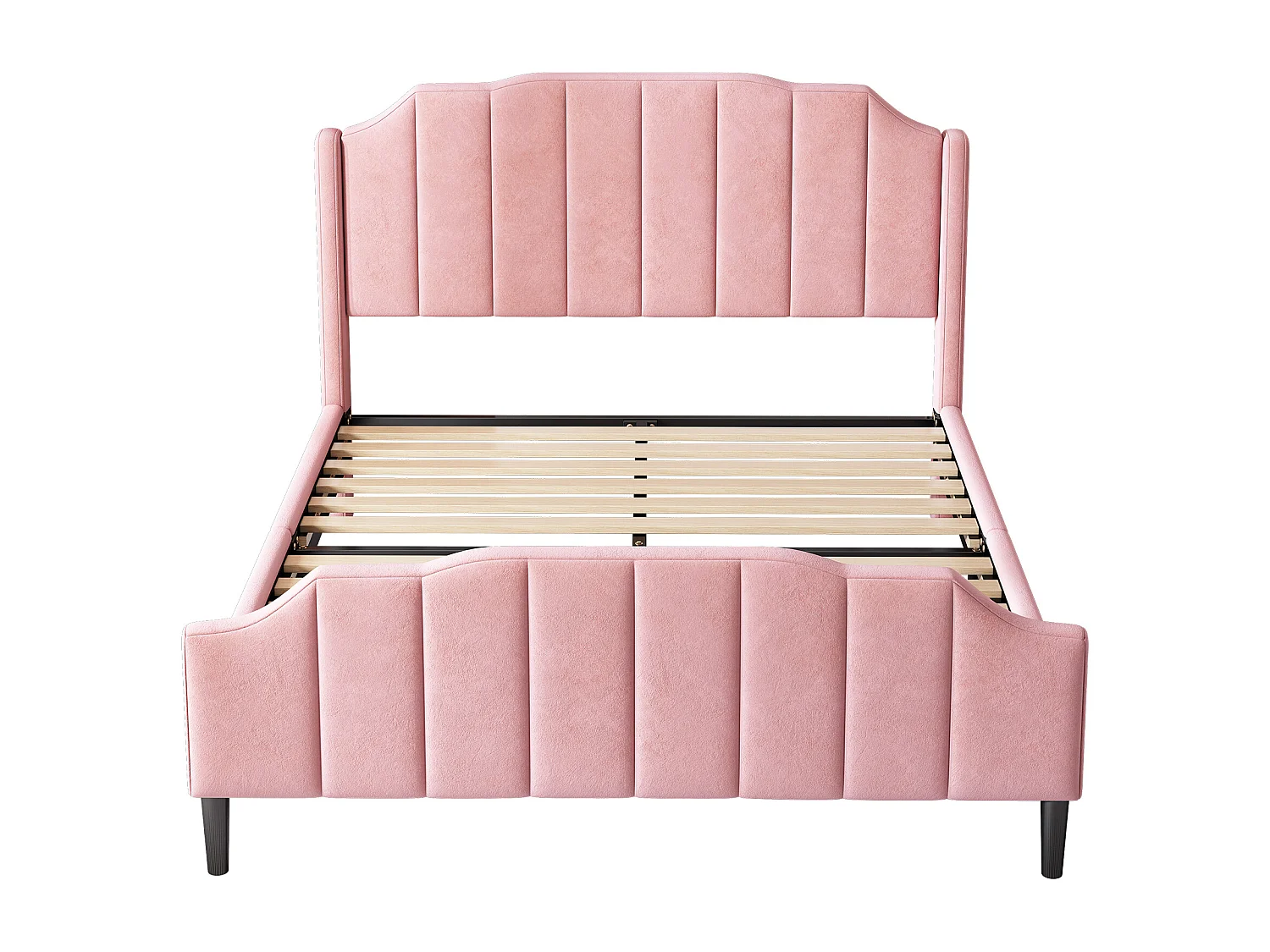 Tweepersoonsbed bekleed met fluweel 140x200cm met lattenbodem - roze