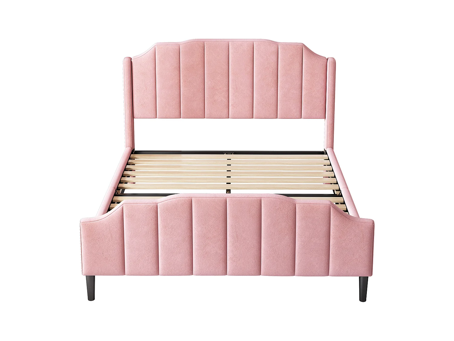 Letto matrimoniale rivestito in velluto 140x200cm con rete a doghe - rosa