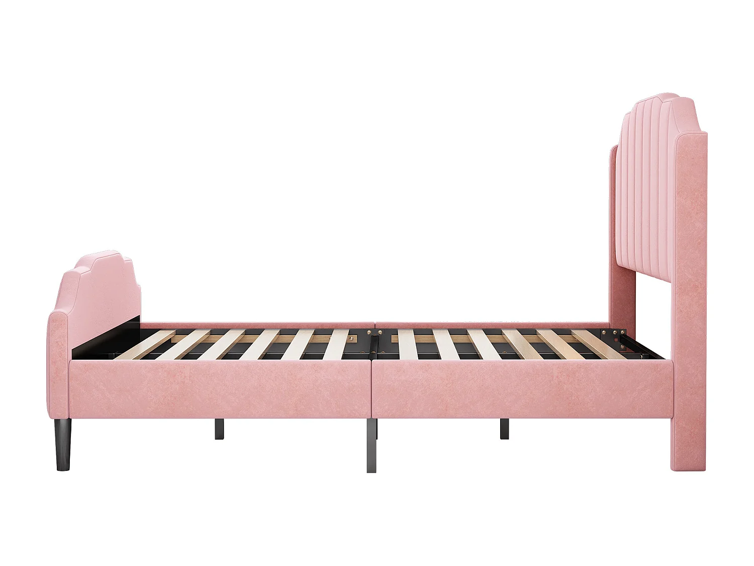 Letto matrimoniale rivestito in velluto 140x200cm con rete a doghe - rosa