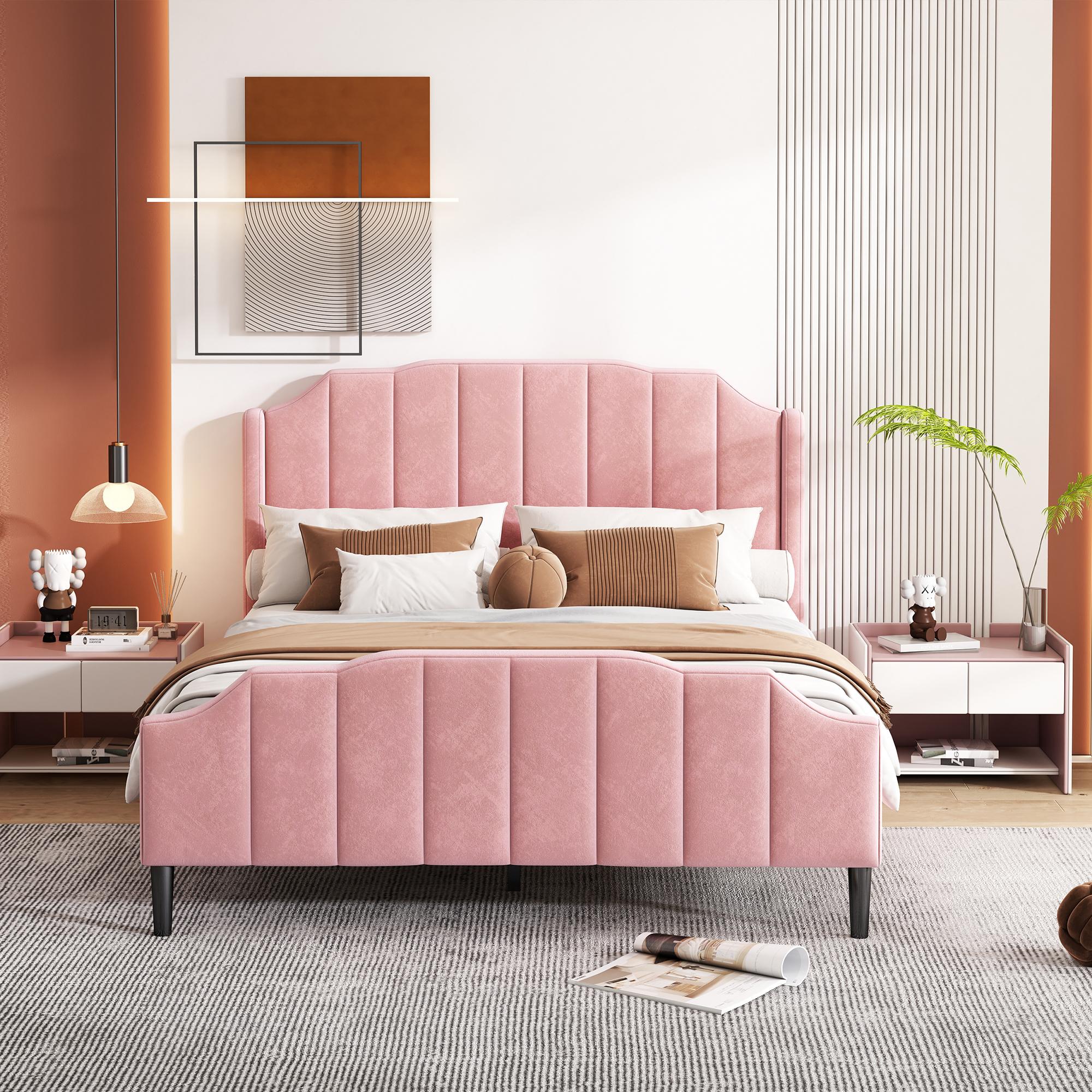 Letto matrimoniale velluto rosa 140 x 200 cm Melle