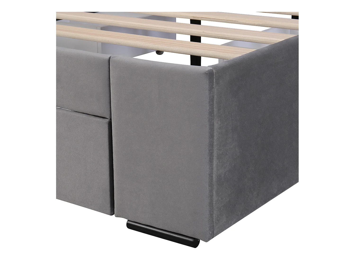 Lit adulte rembourré en velours 140x200cm avec 4 tiroirs + tête de lit réglable + sommier à lattes - Gris