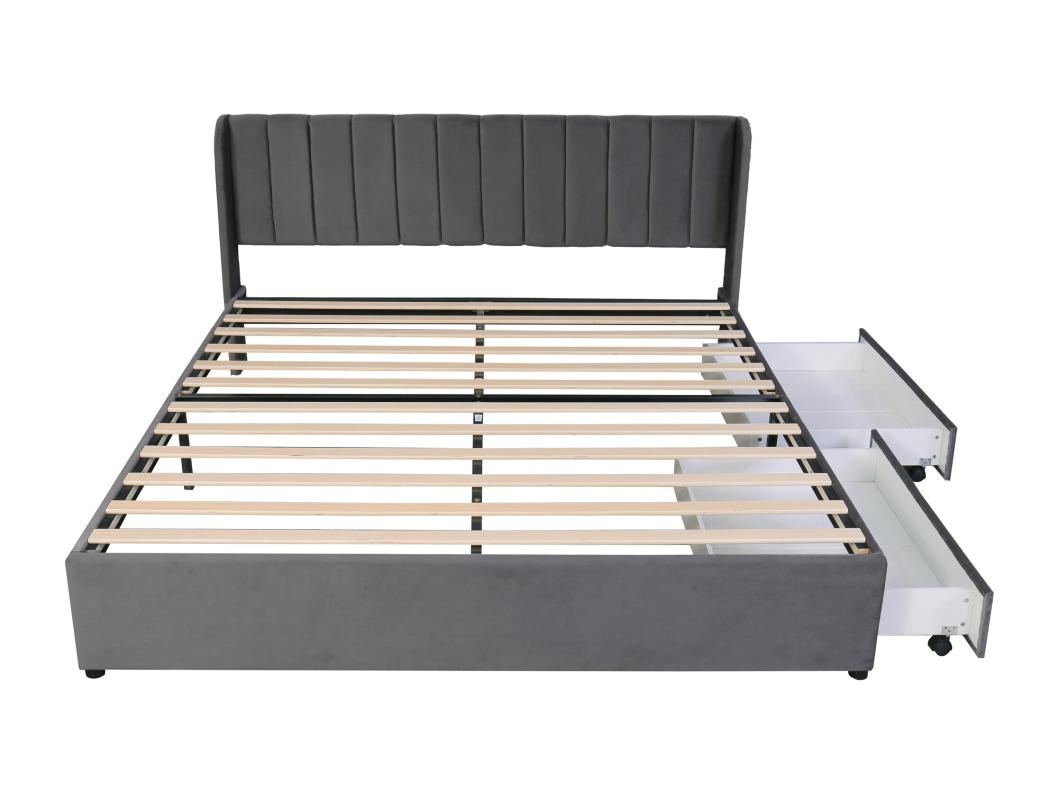 Bed van 180x200cm met 2 laden - bekleed met fluweel - moderne stijl - Grijs