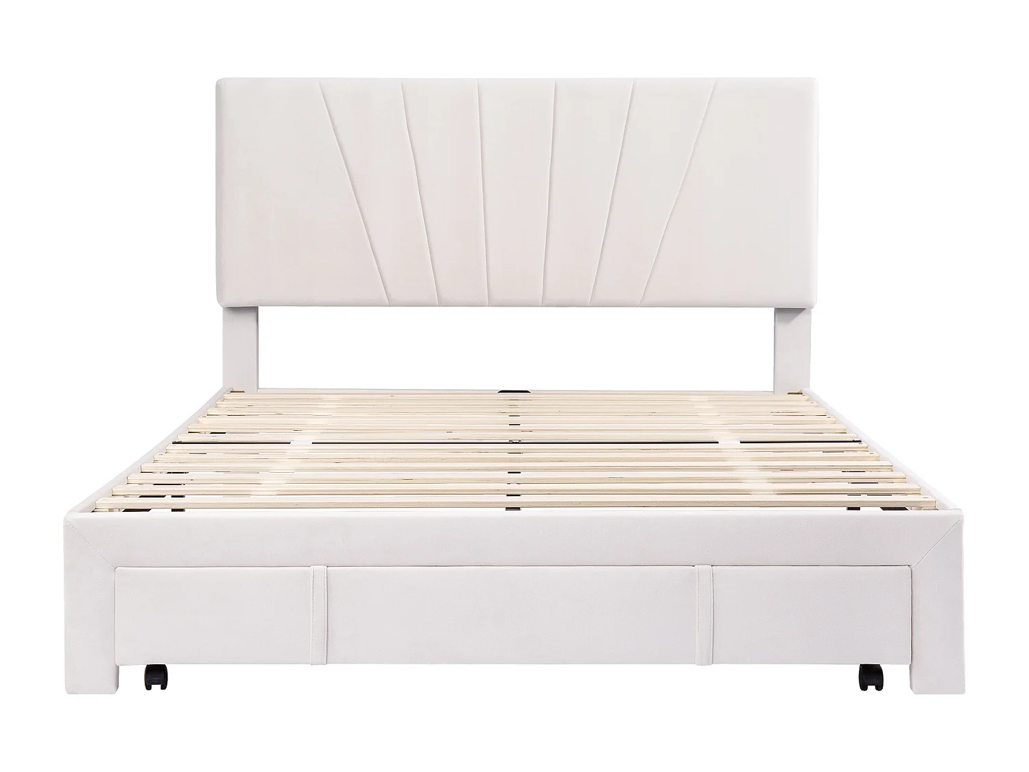 Tweepersoonsbed bekleed met fluweel - 140x200cm - met grote lade - Beige