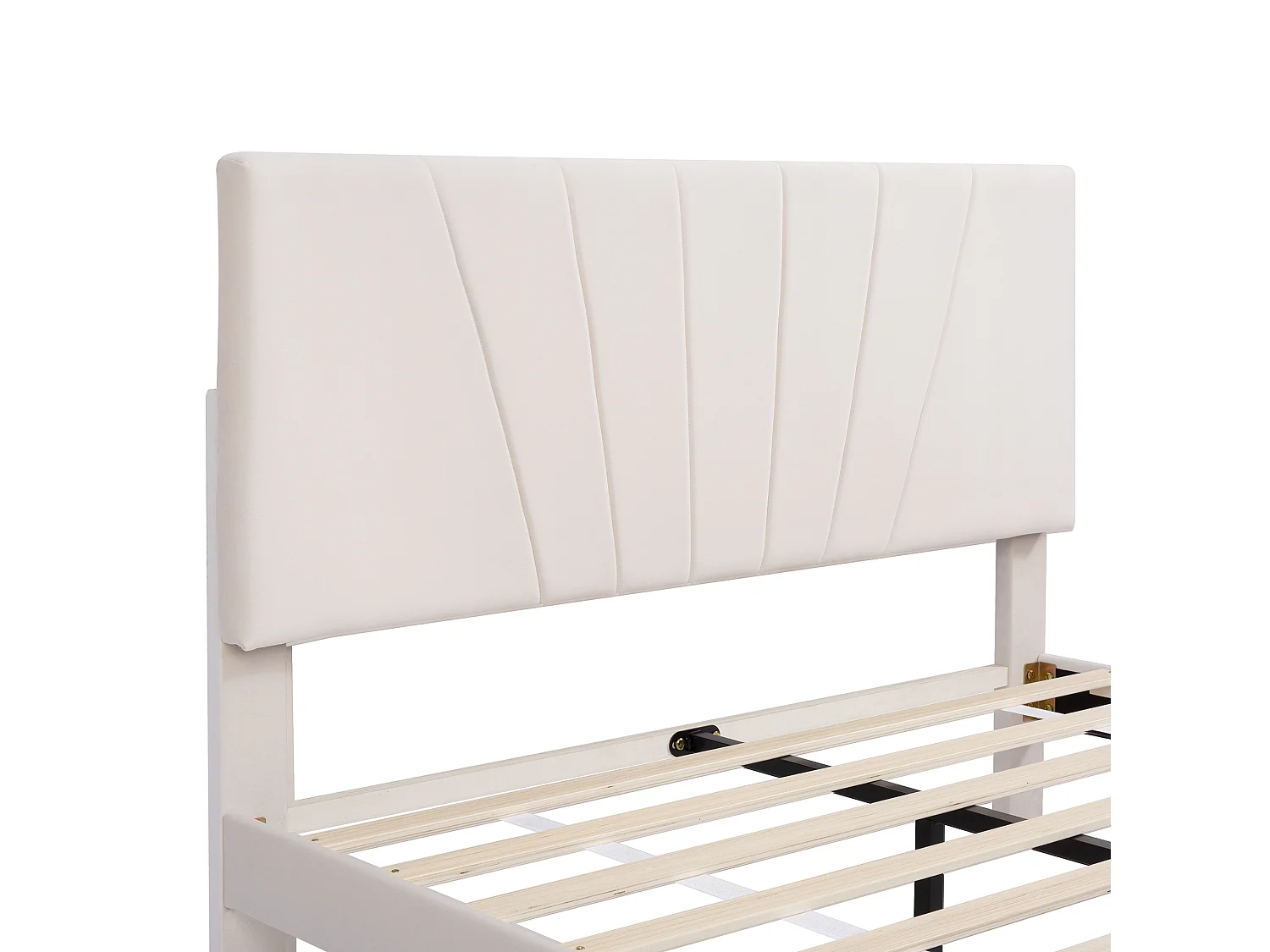 Lit double rembourré en velours 140x200cm avec un grand tiroir et sommier à lattes - Beige