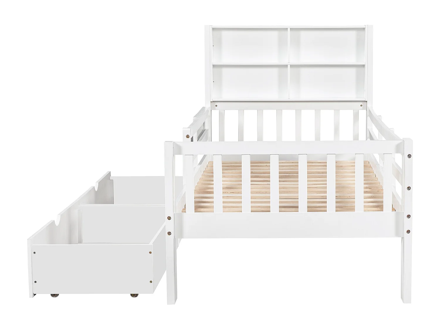 Cama infantil de madera maciza - 90x200 cm - con cajones y estantes - Blanco