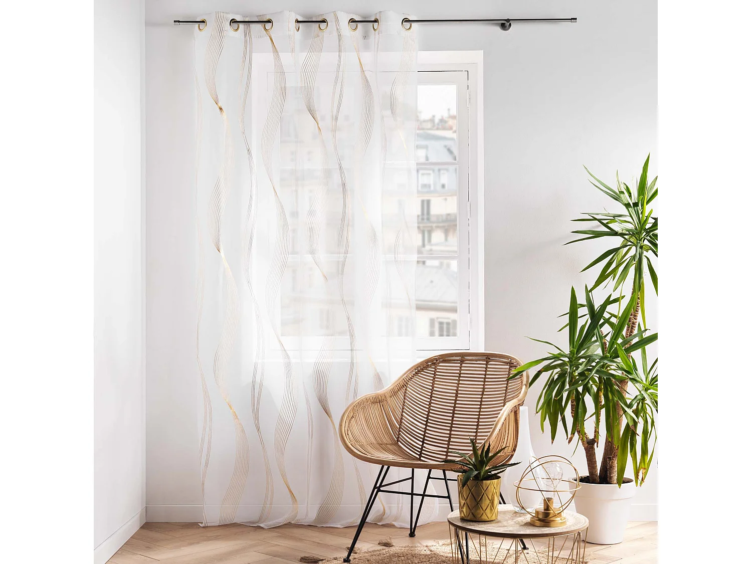 Rideau voile sable dore Elona 140 x 240 cm