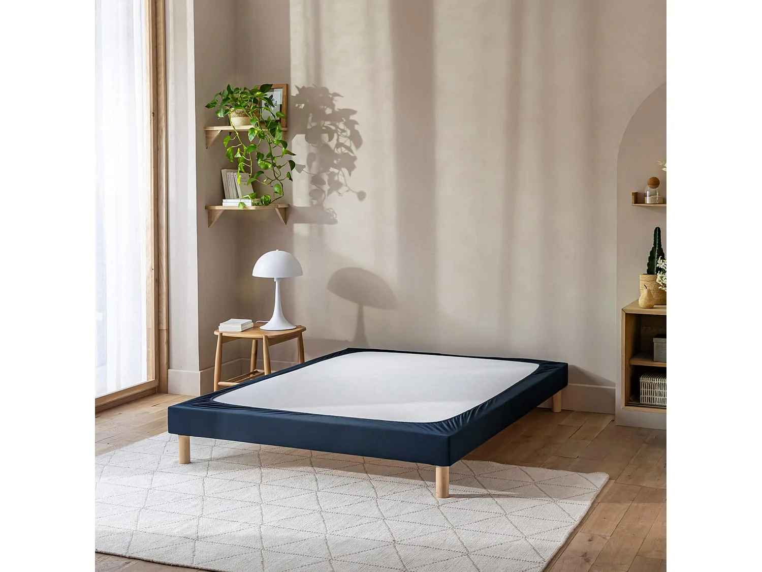 Cache-sommier coton jersey bleu marine 160x190 à 180x200