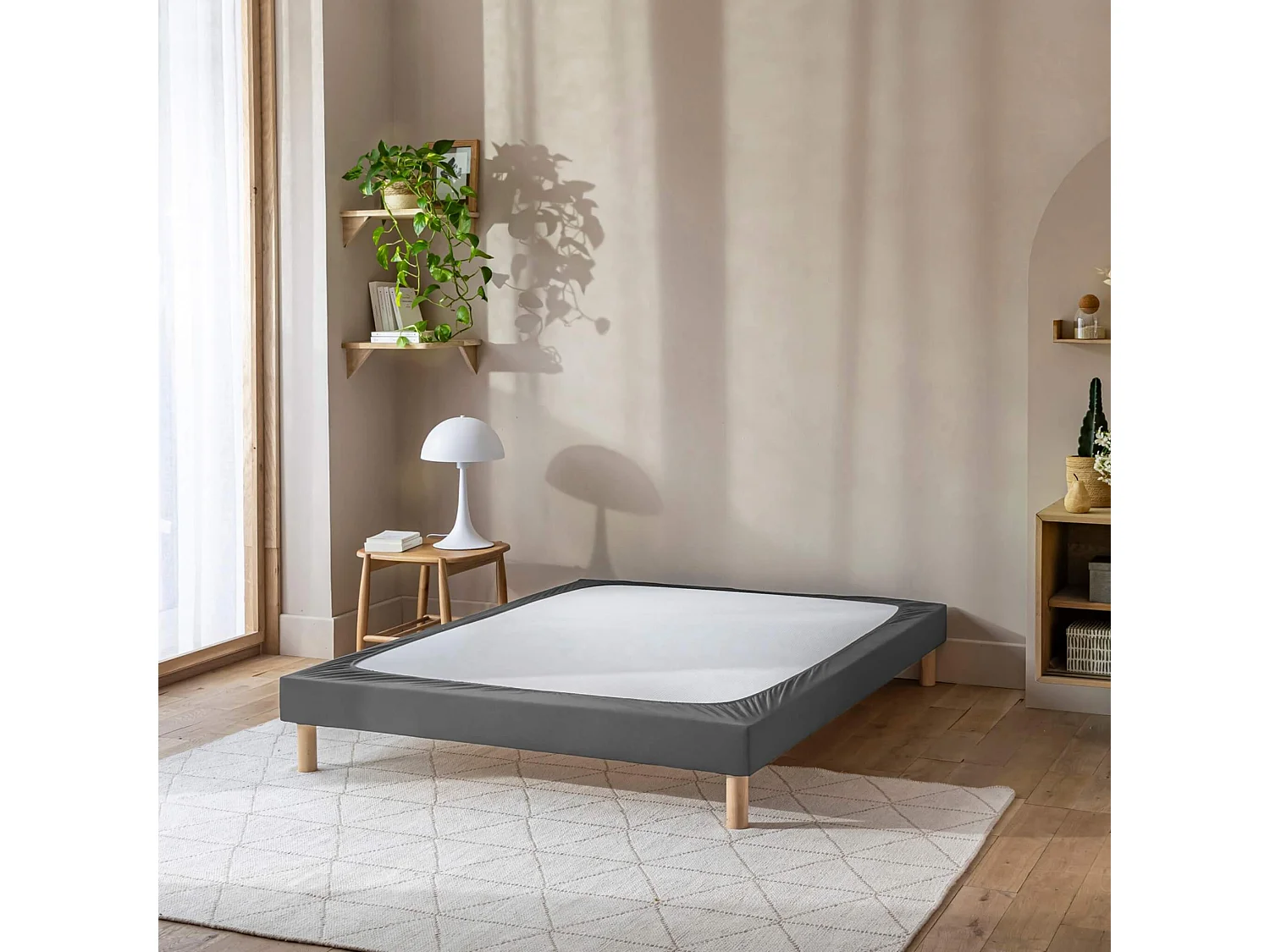 Cache-sommier coton jersey anthracite 160x190 à 180x200