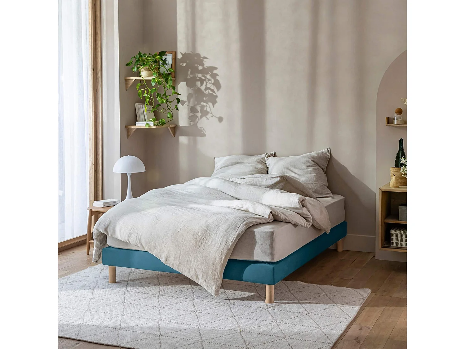 Cache-sommier coton jersey bleu océan 150x190