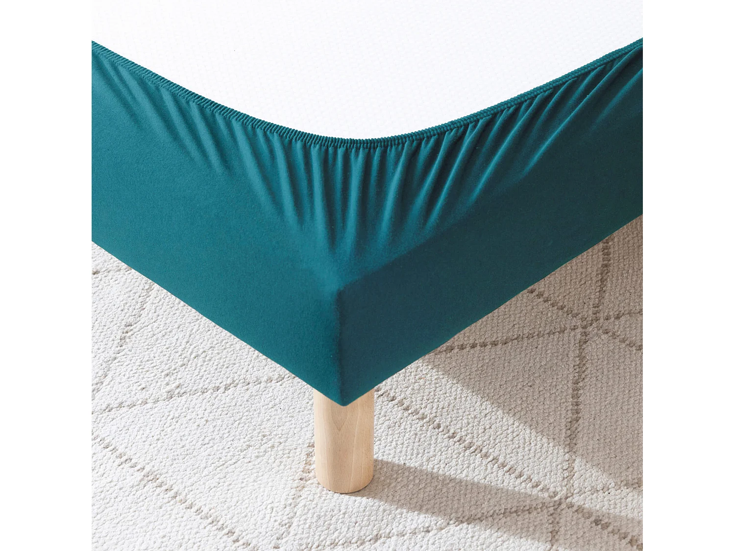 Cache-sommier coton jersey bleu canard 120x190 à 130x200