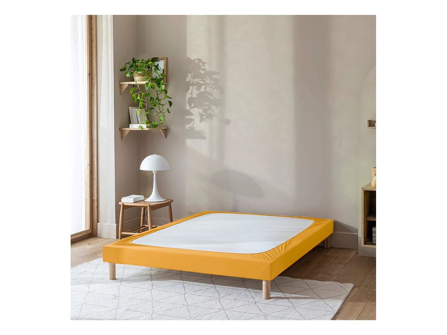 Cache-sommier coton jersey jaune moutarde 80x200