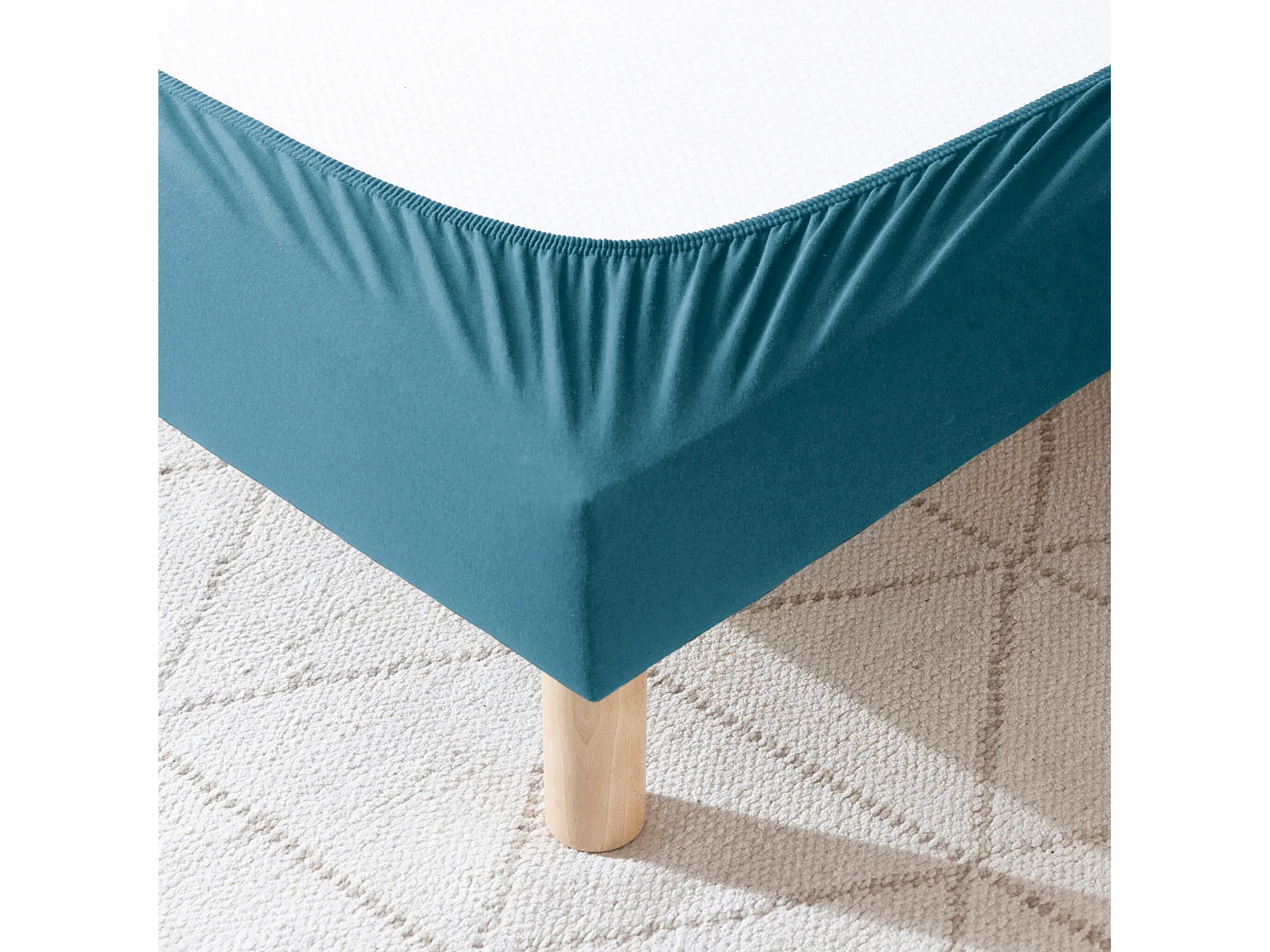 Cache-sommier coton jersey bleu océan 140x190 à 150x200