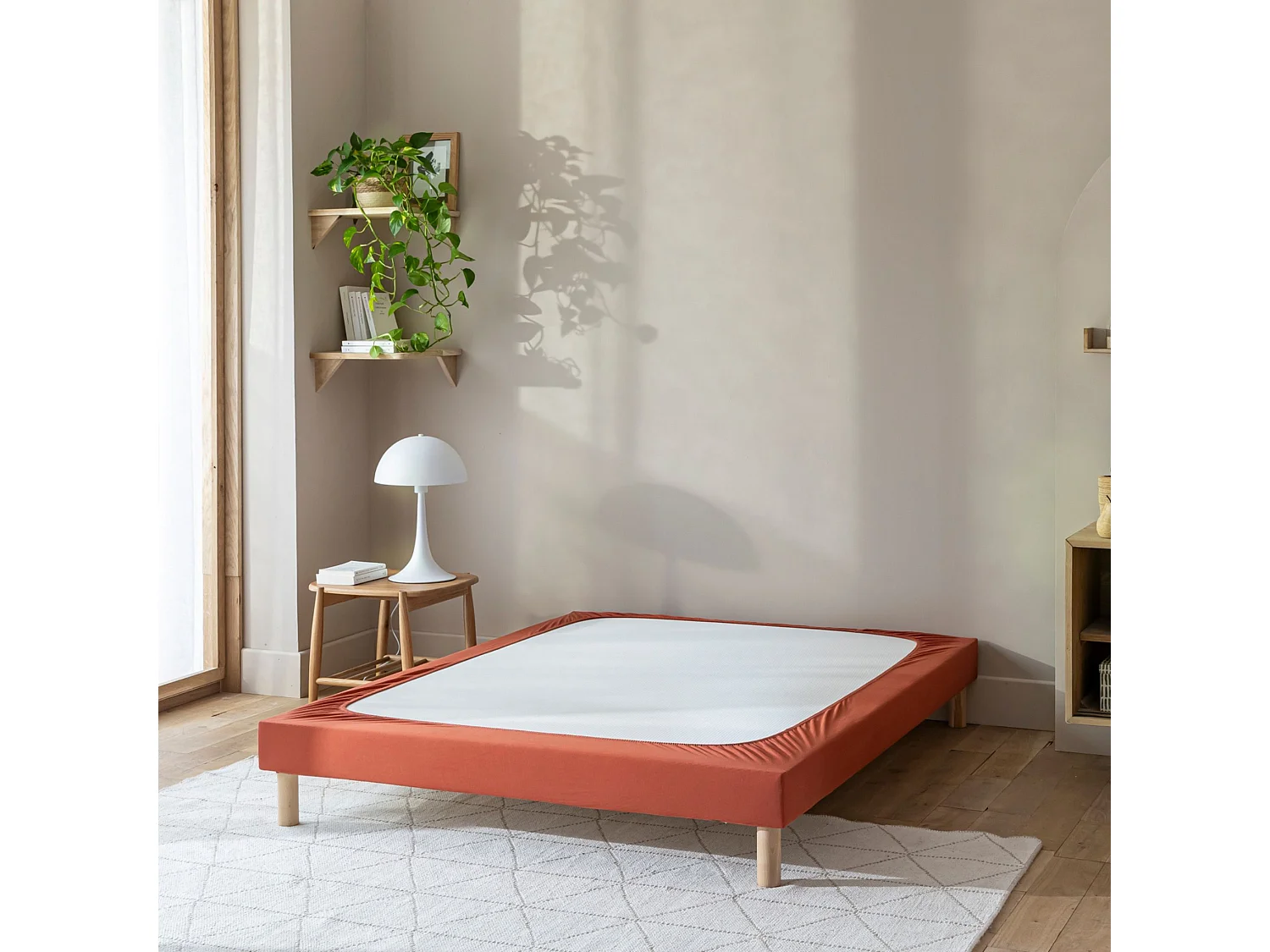 Cache-sommier coton jersey terre de sienne 140x190 à 150x200