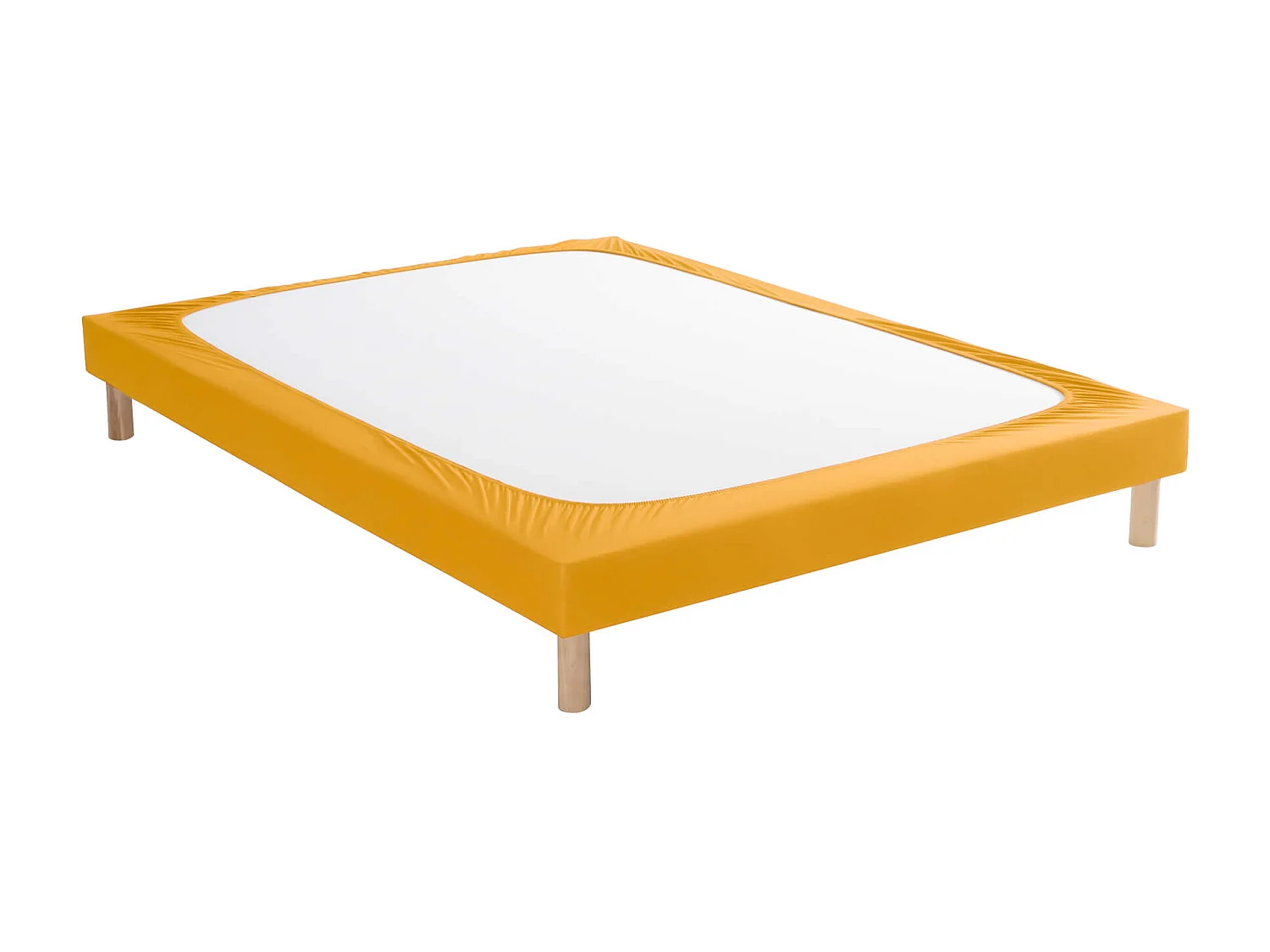 Cache-sommier coton jersey jaune moutarde 160x190 à 180x200