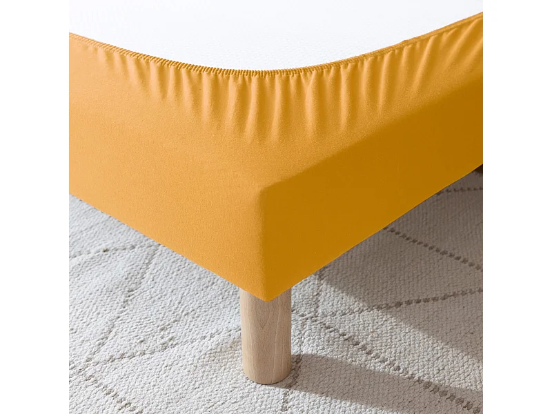Cache-sommier coton jersey jaune moutarde 90x190/200