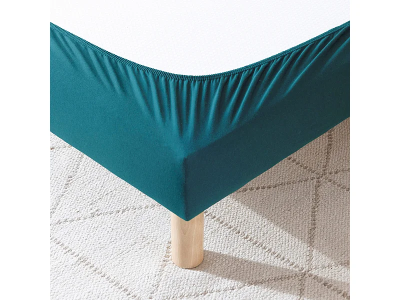 Cache-sommier coton jersey bleu canard 160x190 à 180x200