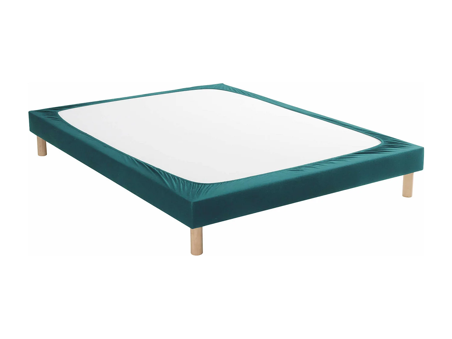 Cache-sommier coton jersey bleu canard 160x190 à 180x200