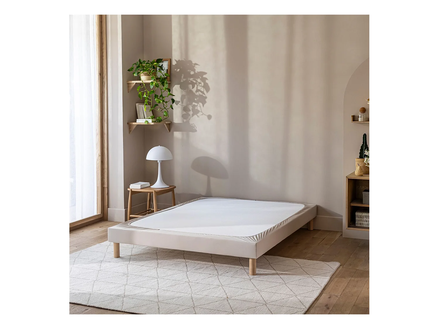 Cache-sommier coton jersey beige 140x190 à 150x200