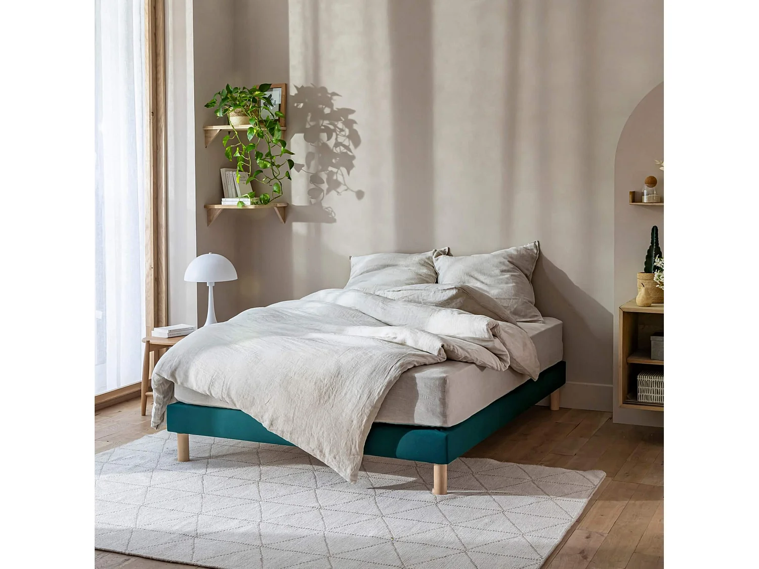 Cache-sommier coton jersey bleu canard 180x190