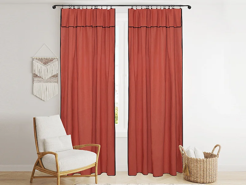 Juego de 2 cortinas de algodón y lino - Ancho 140 x Alt. 280 cm - Terracota - BORINA