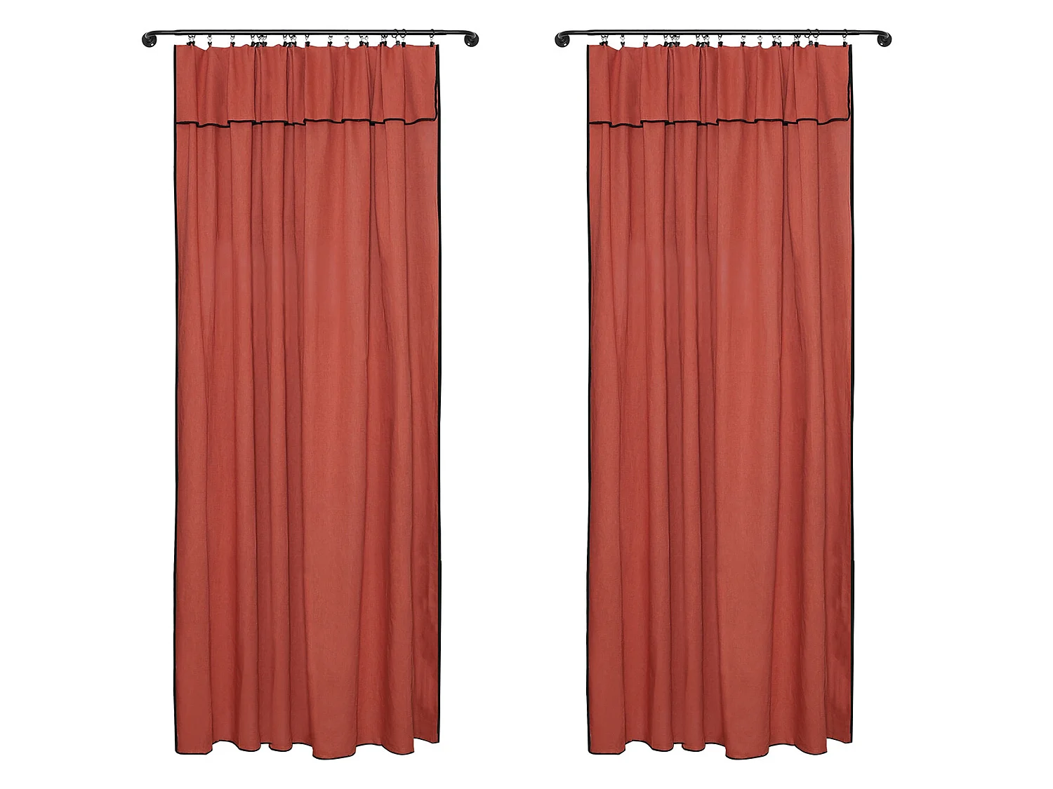 Lot de 2 rideaux en coton et lin - L. 140 x H. 280 cm  - Terracotta - BORINA