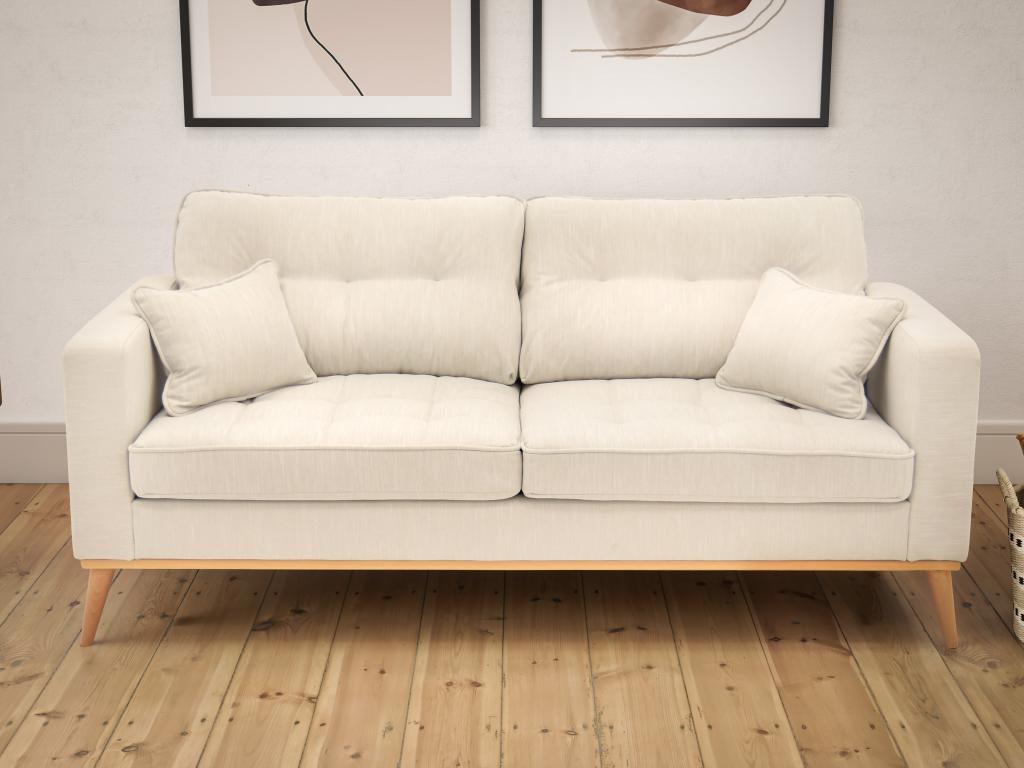 Canapé 3 places en tissu crème au style scandinave KENZA