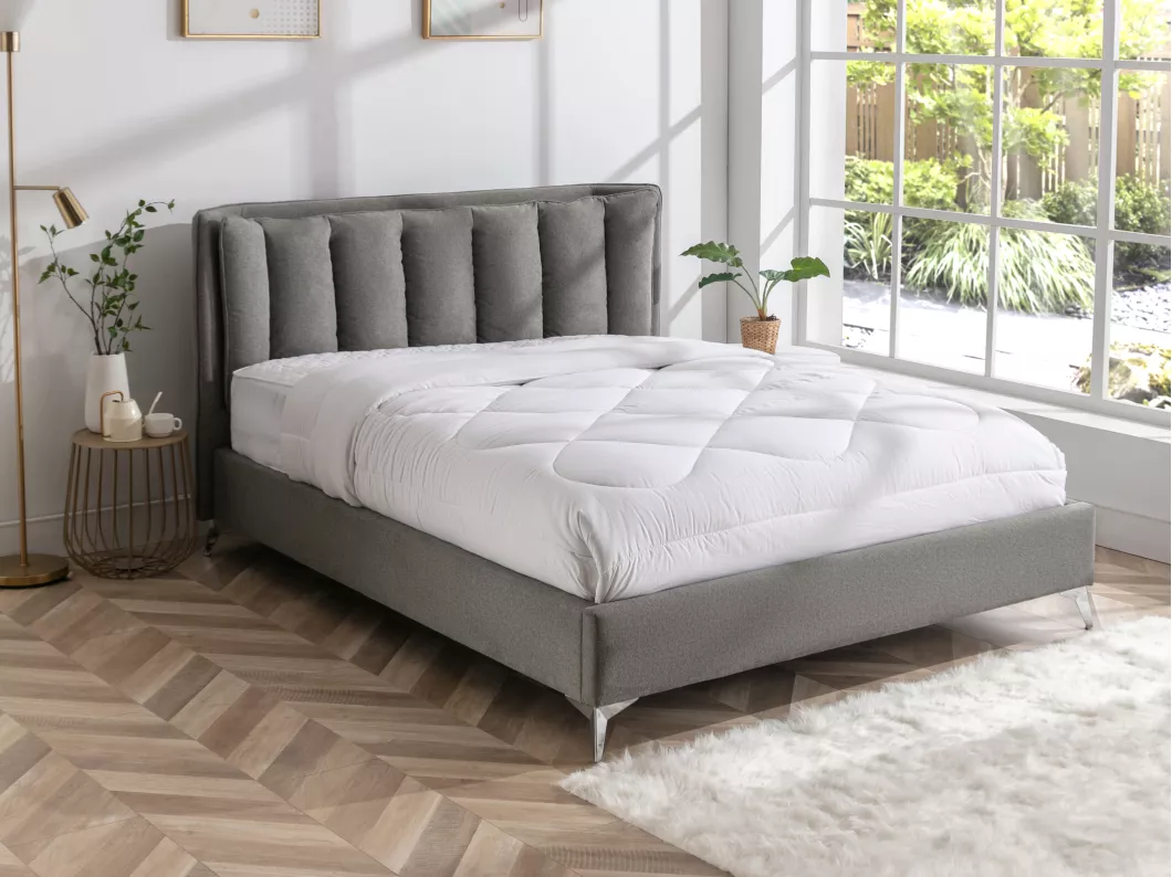 Kauf Unique Bett mit gepolstertem Kopfteil - Stoff - 140 x 190 cm - Grau - FUNITI