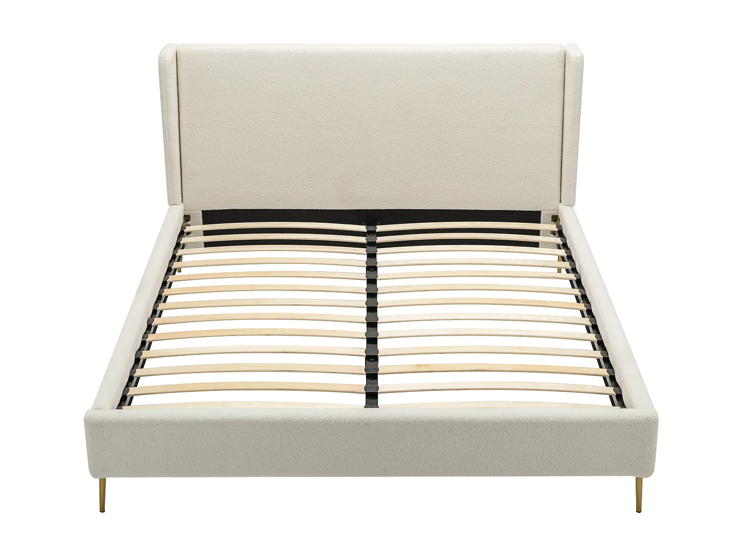 Letto 140 x 190 cm Tessuto effetto bouclette Écru - UPILIA