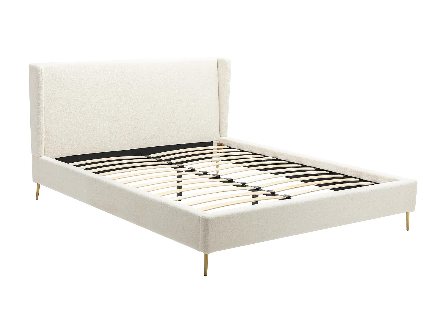 Letto 140 x 190 cm Tessuto effetto bouclette Écru - UPILIA