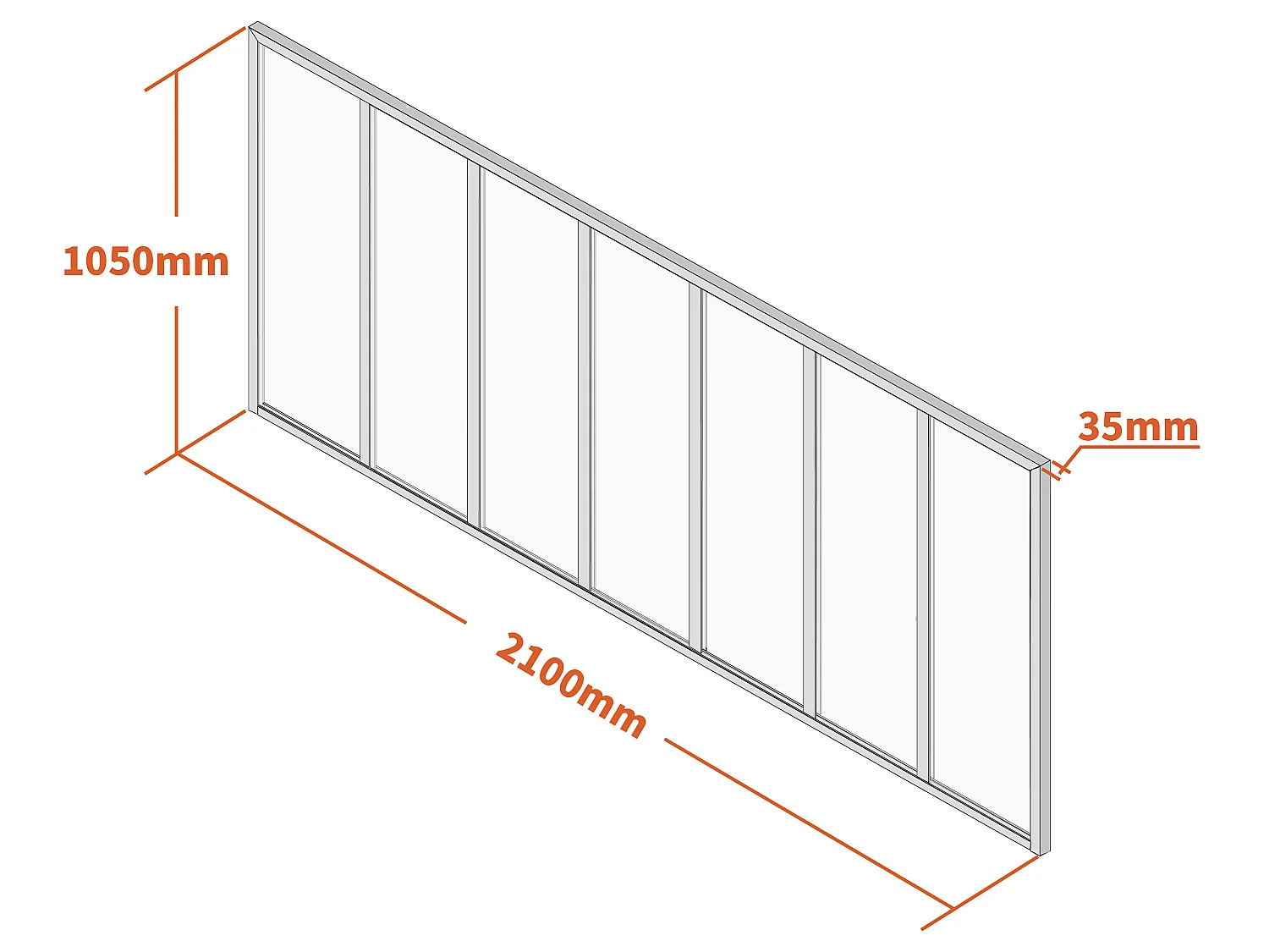 Binnenraam van aluminium met poedercoating - 210 x 105 cm - Wit - BAYVIEW