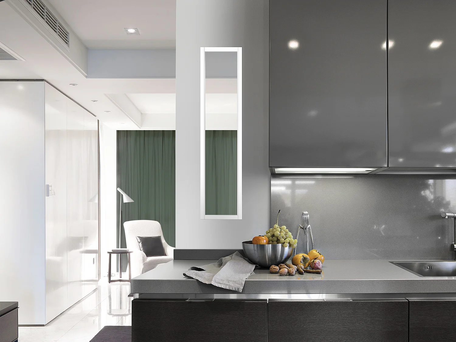 Glazen werkplaatsraam van gepoedercoat aluminium - 30 x 130 cm - Wit - BAYVIEW