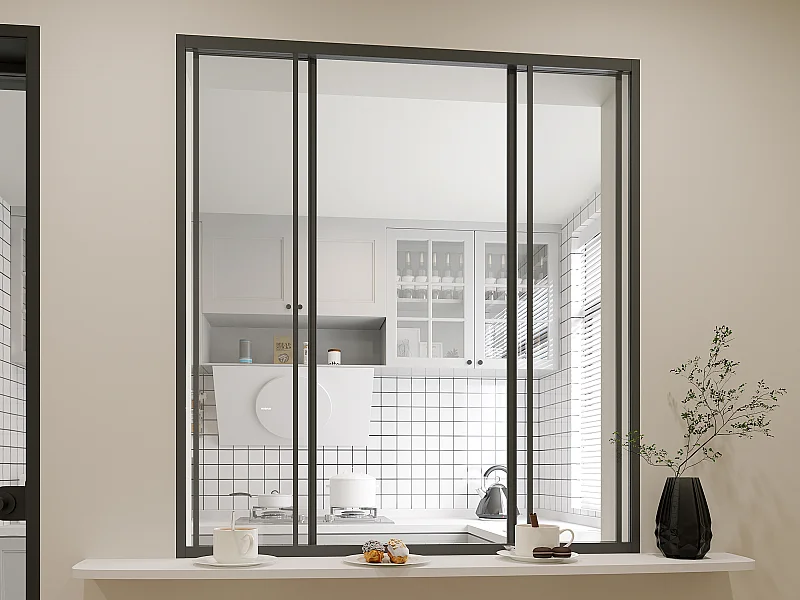 Verrière coulissante en aluminium thermolaqué noir 120x130 cm - RAVENA