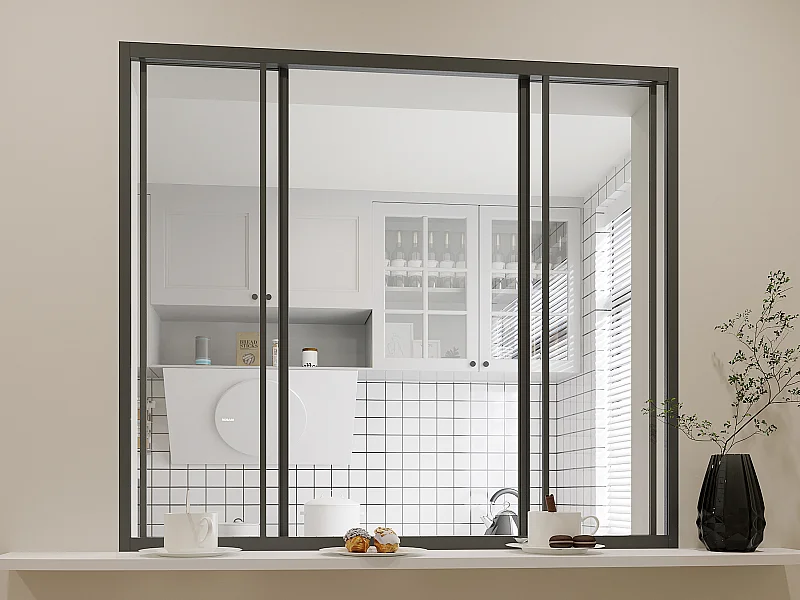 Przeszklona ścianka przesuwna z aluminium malowanego proszkowo w kolorze czarnym 120x105 cm - RAVENA