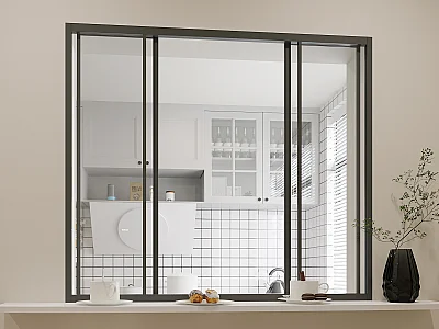 Schiebe-Innenfenster aus pulverbeschichtetem Aluminium Schwarz 120 x 105 cm (B x H) – RAVENA