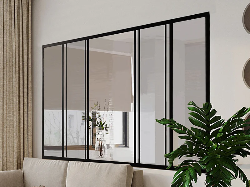 Schiebeglaswand - 180 x 130 cm - thermolackiertes Aluminium - Schwarz - RAVENA