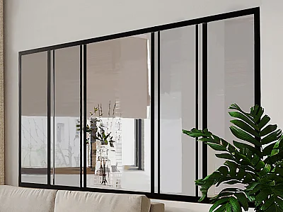 Verrière coulissante en aluminium thermolaqué noir 180 x 105 cm (L x H) – RAVENA