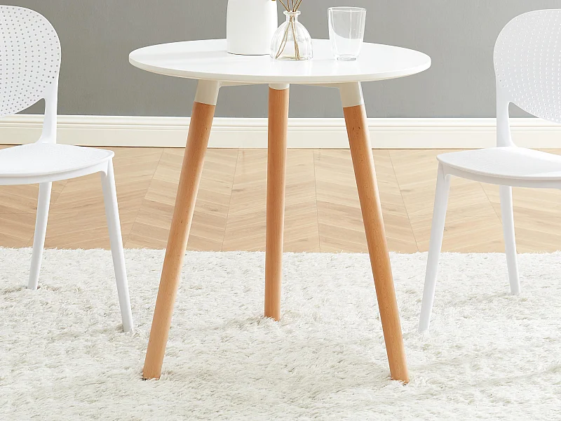 Table à manger 2 personnes en MDF et hêtre - Blanc - ROLENA