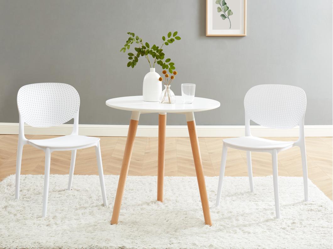 Table à manger 2 personnes en MDF et hêtre - Blanc - ROLENA