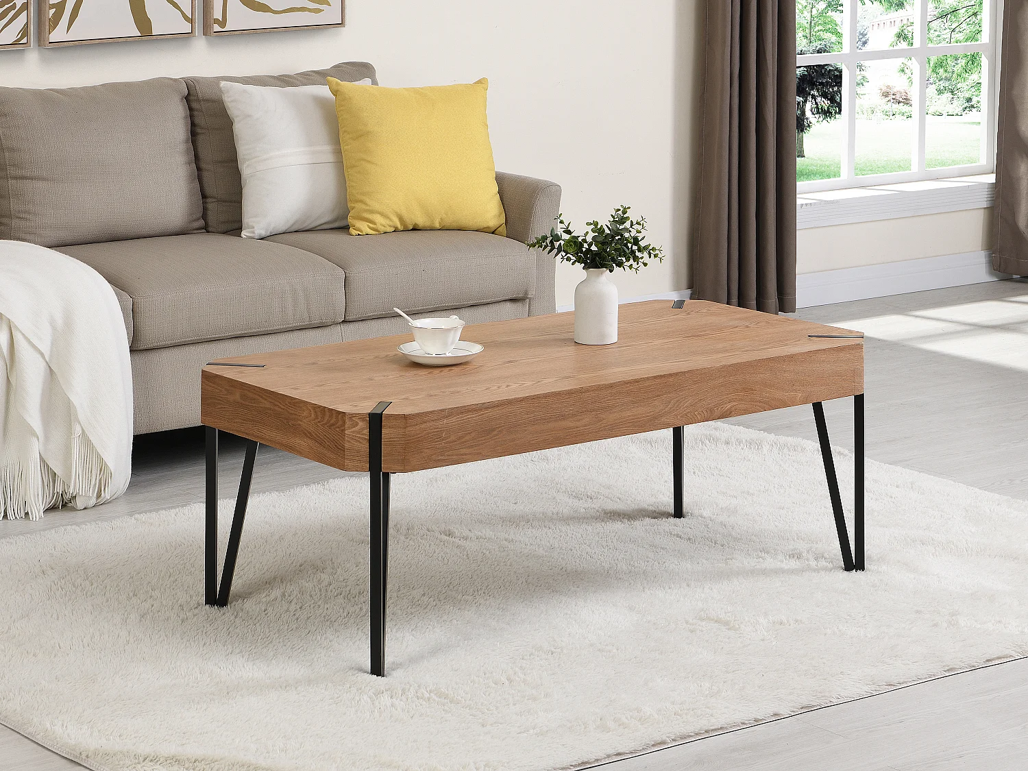 Table basse en MDF et métal - Naturel et noir - MANULILA