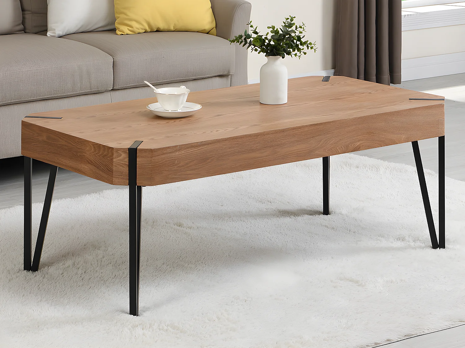 Table basse en MDF et métal - Naturel et noir - MANULILA