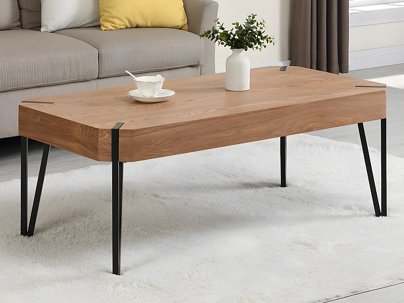 Table basse en MDF et métal - Naturel et noir - MANULILA