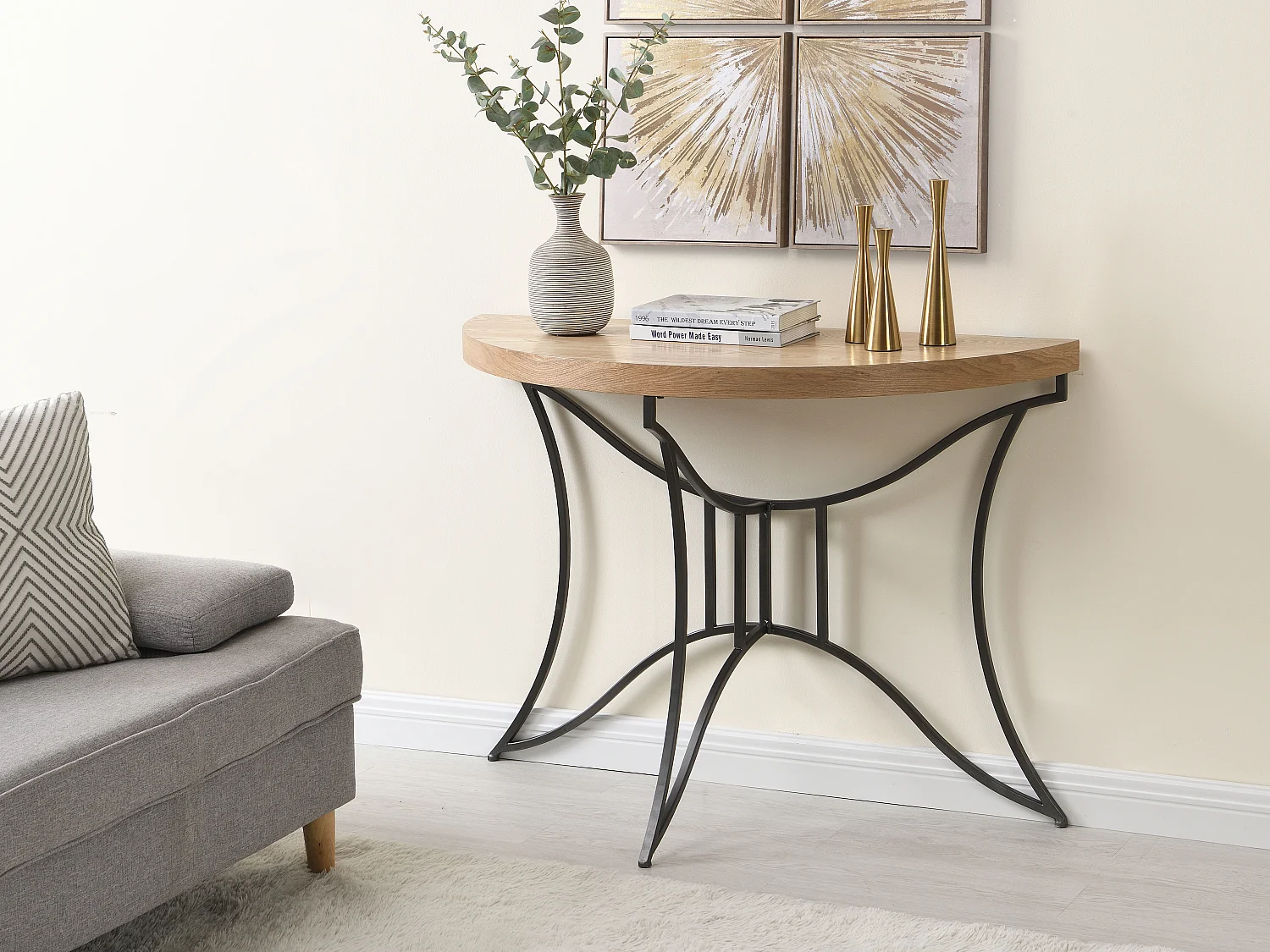 Sidetable in mdf en metaal - Houtlook en zwart - LOLANA