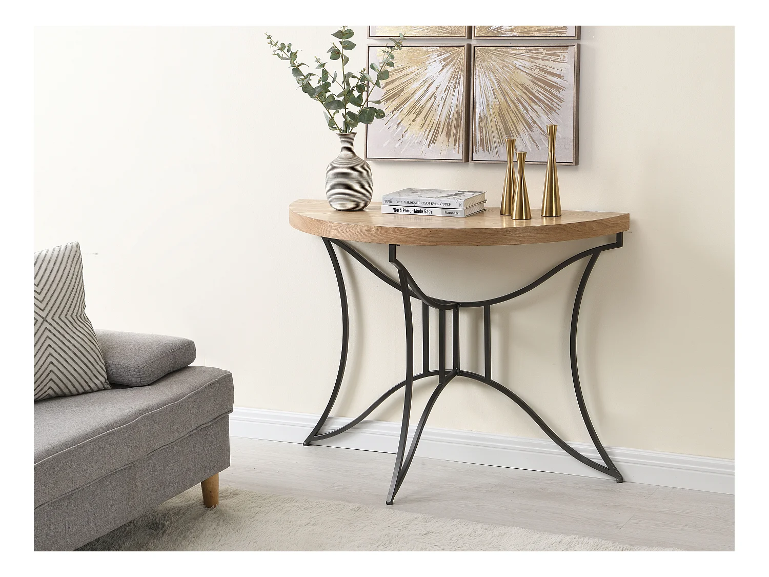 Sidetable in mdf en metaal - Houtlook en zwart - LOLANA